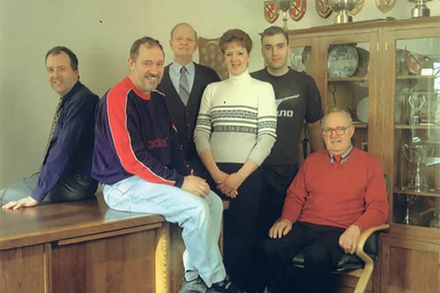 Four generations of Ryan's family also made stilton and were all Hartington village dwellers and workers, from left to right: Ryan’s great uncle David Howard, grandad Des Gee, great grandad John Howard, grandma Margaret Gee, uncle Andy Gee and great grandad Lincoln Gee.