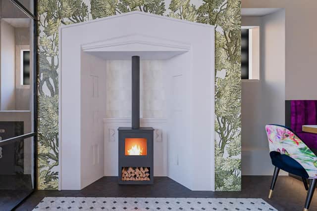 The design incorporates traditional elements into a sleek contemporary aesthetic.