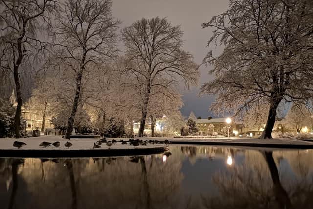 Buxton's Pavilion Gardens in the snow. Photo by Mark Chesney