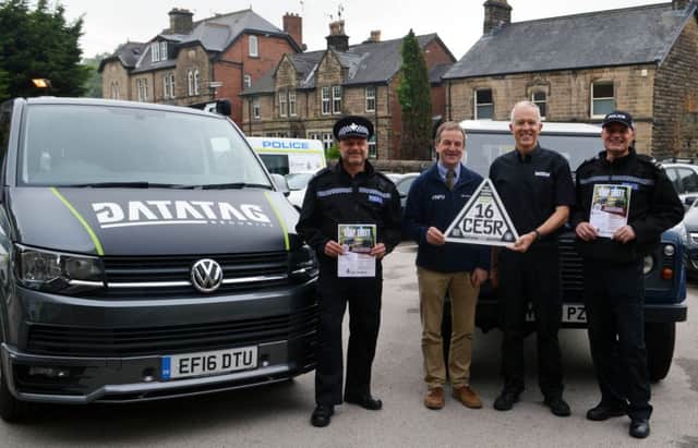 Left to right: Insp. Daron Abbot (Derbyshire Dales Local Policing Unit), Andrew Crichlow (NFU East Midlands Region), Dave Luscombe (Datatag) and Sgt. Andy Wordsworth (Derbyshire Rural Crime Team)