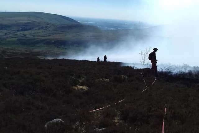 Authority staff assisting firefighters in tackling the Tameside moorland fire in the Peak District National Park. Photos by Dave Watts.