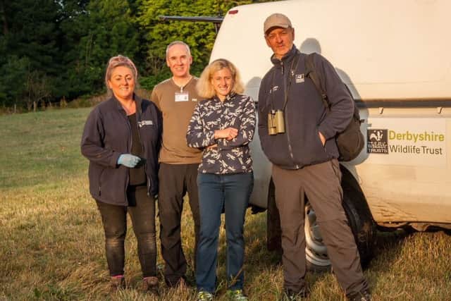 Derbyshire Wildlife Trusts Tim Birch, right, with Ruth George MP, second right, and members of the badger vaccination team.