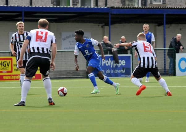 Buxton FC v Stafford Rangers, pictured is Jude Oyibo