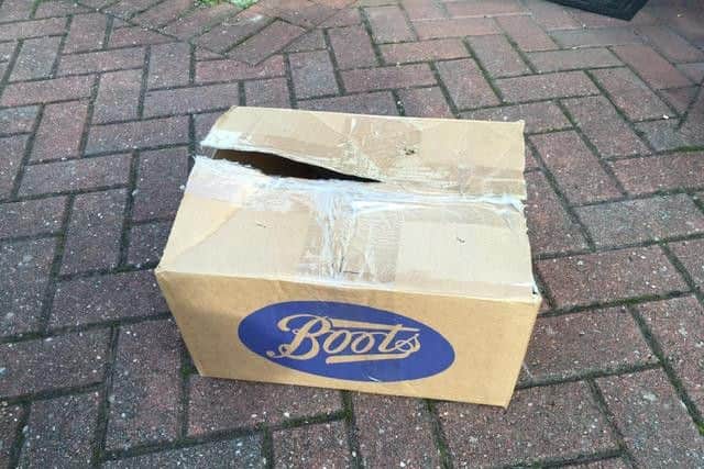 The box in which the cat was found. Anyone with information about the incident should contact the RSPCA appeals line on 0300 123 8018.