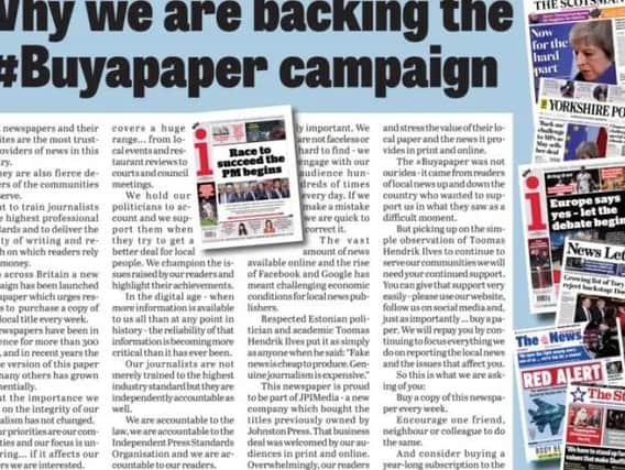 The #buyapaper campaign is encouraging residents to buy a copy of their local paper each week