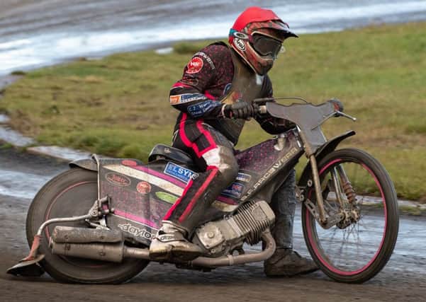 Photo by Ian Charles:

Sam Woolley in action for Buxton Hitmen 

Buxton Hitmen v Eastbourne Eagles, Travel Plus National League, Hi-Edge Raceway, Buxton,  28October 2018