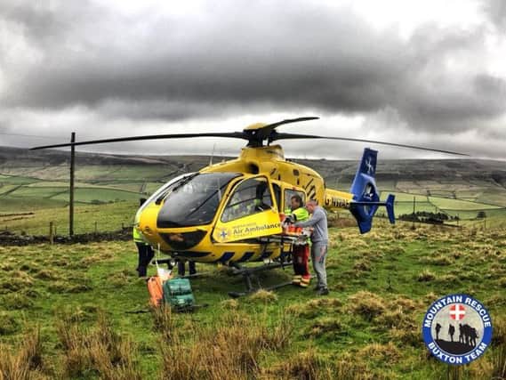The North West Air Ambulance at the scene. Photo - Buxton Mountain Rescue Team