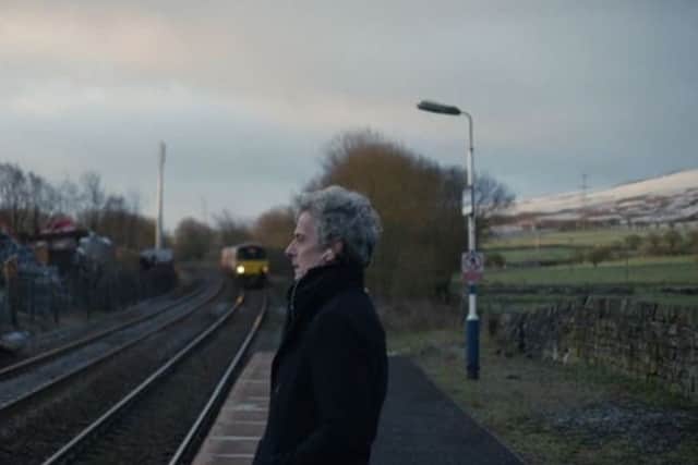 Peter Capaldi at Dove Holes railway station.