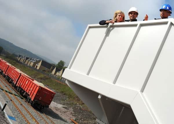 Ruth George, MP, on the footbridge marking a £14m railway extension in Buxton on Monday.