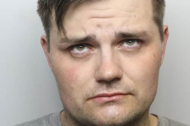 Pictured is Ben Davis, 32, of no fixed abode, who has been given four weeks of custody for his involvement in the theft of a handbag in Buxton.