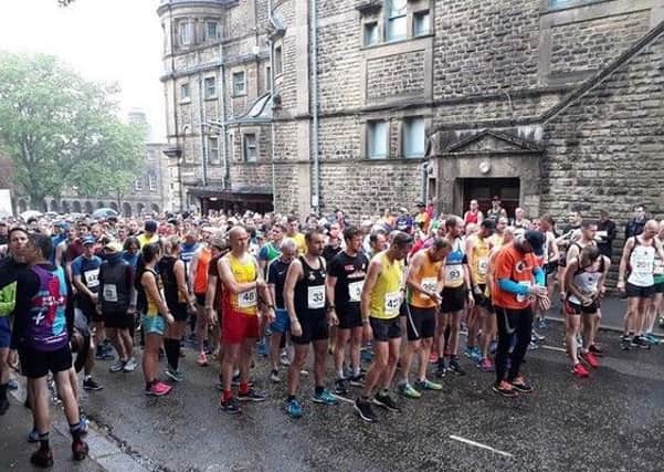 Runners line up for the start of the Buxton half marathon.