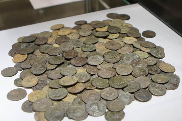 A hoard of Roman coins.