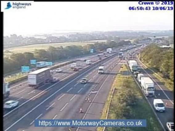 Scene at junction 13 of the M6  northbound this morning.