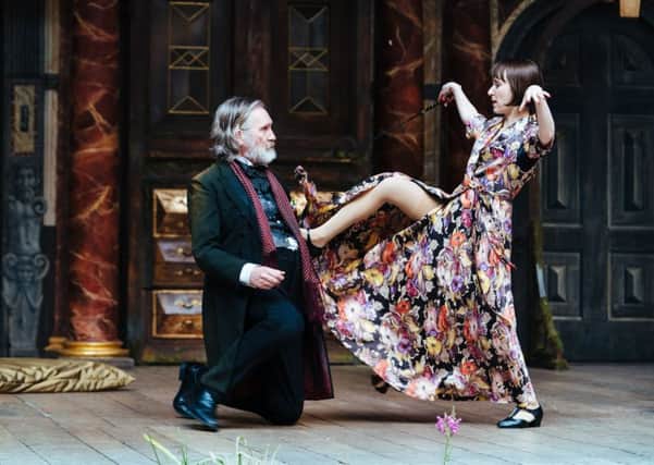 THE MERRY WIVES OF WINDSOR by William Shakespeare ;
Directed by Elle While ;
Set Design by Charlie Cridlan ;
Costume Supervisor: Laura Rushton ;
Choreography by Sasha Milavic Davies ;
Fight Director: Philip dâ¬"Orleans ;
Accent Coach: Hazel Holder ;
Voice Coach: Alison Bomber ;
Composer: Frank Moon ;
Associate Director: Martin Leonard ;
Associate Dramaturg: Nicole Charles ;
Associate Choreographer: Jess Clough-McRae ;
Globe Theatre ;
London, UK ;
Credit and copyright: HelenMurray