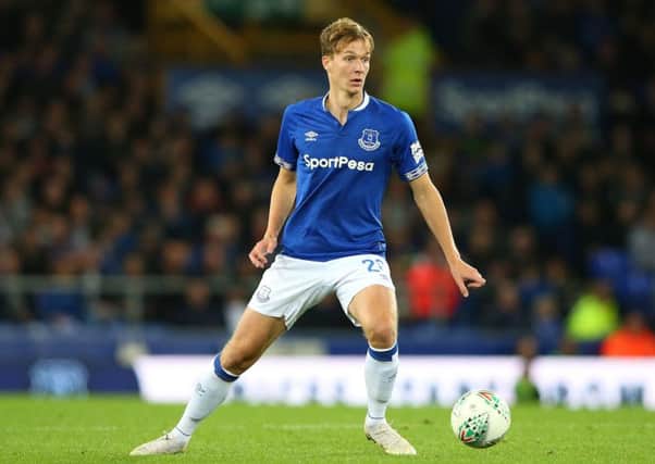 LIVERPOOL, ENGLAND - AUGUST 29:  Kieran Dowell of Everton controls the ball during the Carabao Cup Second Round match between Everton and Rotherham United at Goodison Park on August 29, 2018 in Liverpool, England.  (Photo by Alex Livesey/Getty Images)