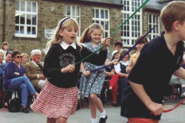 Maypole dancing at Buxworth Primary School, May 1998.