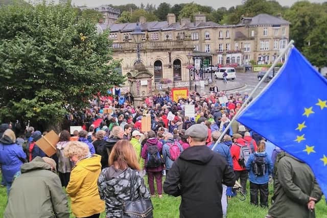 The large gathering of protesters stretched up onto The Slopes. Photo: Derek Clarke.