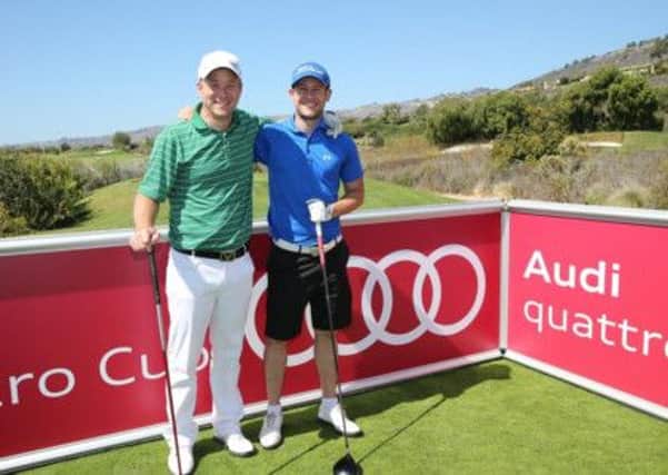 Simon Healy, of Bamford, and playing partner Tom Ciullo in action at the Audi Quattro World Final in LA.