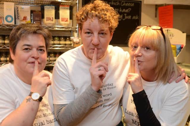 Sponsored silence, Tracey McCullough with colleague Sarah Mitchell and charity founder Lisa Ashton