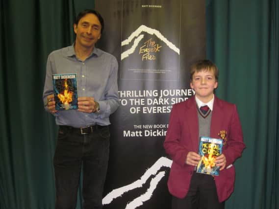 Buxton's Ludo McMahon with author Matt Dickinson at the Hulme Hall Grammar School book event. Photo contributed.