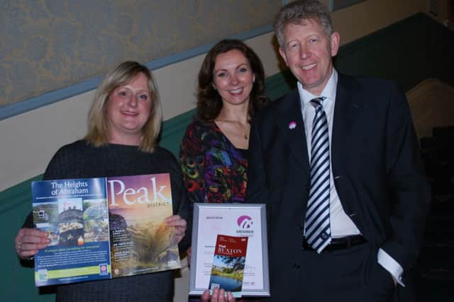 Sally Potter and Liz Mackenzie, of the Vision Buxton Marketing Group, with David James, Chief Executive of Visit Peak District & Derbyshire. Photo contributed.