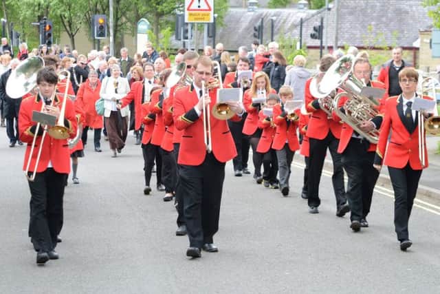 Hayfield May Queen parade. Thornsett Band
