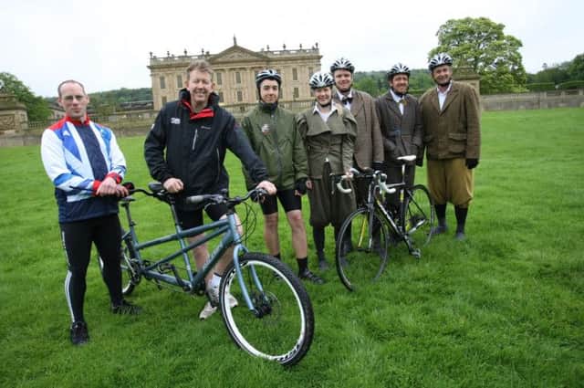 Fundraising cyclists from The Camping and Caravan Club were joined by Paralympic triple gold medalist Anthony Kappes and Visit Peak District and Derbyshire CEO David James at Chatsworth House at the start of the Derbyshire leg of a sponsored 420 mile ride