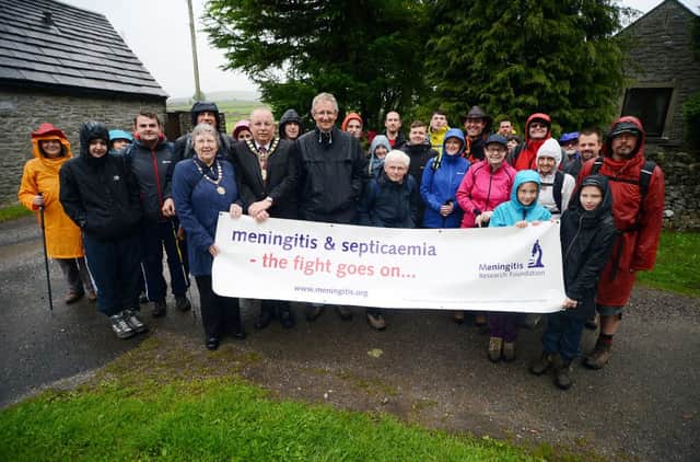 People are walking 140km from Sheffield to Manchester to raise money for Meningitis Research Foundation. Andrew Bingham is joining in for day 6 - Peak Forest to Edale.