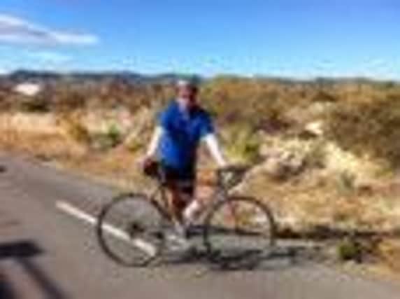 On yer bike! Meningitis ambassador Jim Lowe, of Fairfield. Photo contributed.