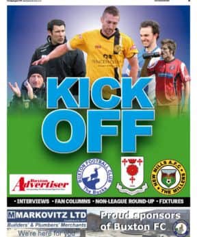 Kick Off front page, free in Thursday's Buxton Advertiser.