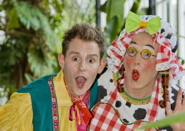 Joseph Elliot as Cook and Steve Nallon as Dame Trott in Jack and the Beanstalk at Buxton Opera House