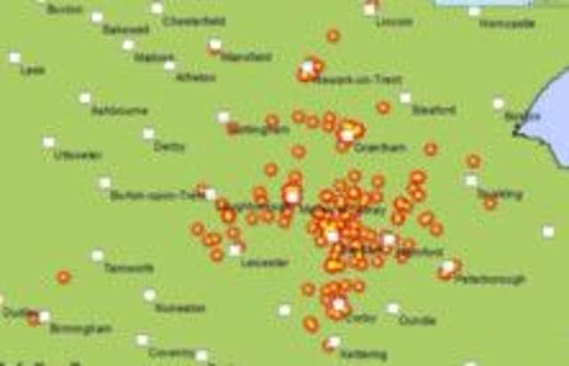 This map shows where the earthquake was felt