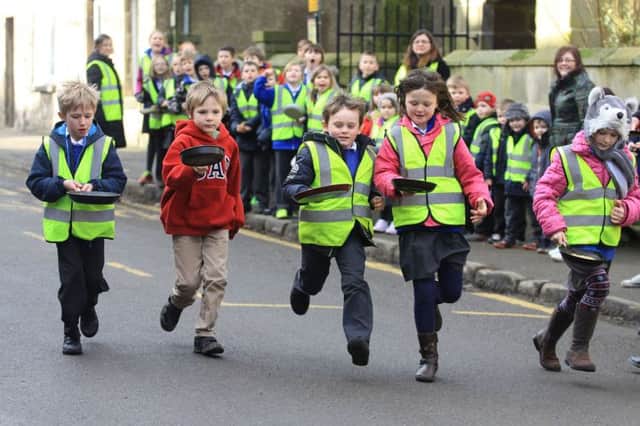 Winster pancake races, one of the primary school races