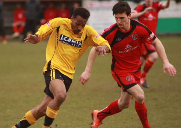 Match action from Belper's 1-1 draw with Buxton. Pic by Tim Harrison