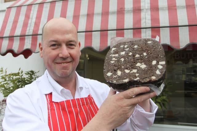 Tideswell Food Festival, village butcher Phil Gibbs with his award-winning black pudding. Photos by Jason Chadwick.