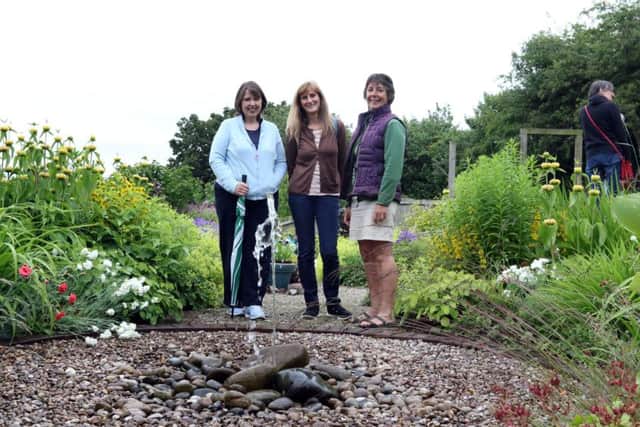 Barbara Goodall (right) with visitors Mary Melton and Sue Sturt-Bolshaw in Barbaras Sandbed lane garden.