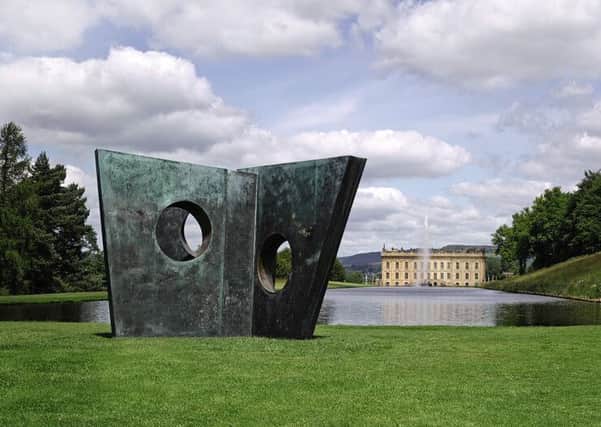 Hepworth Three Obliques sculpture at Beyond Limits exhibition at Chatsworth.