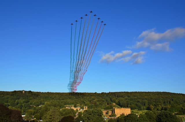 Malcolm Needham sent in this picture of the Red Arrows at Chatsworth Country Fair.