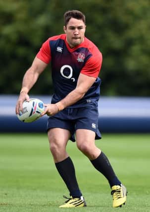 File photo dated 22-09-2015 of England's Brad Barritt during a training session at Pennyhill Park, Bagshot. PRESS ASSOCIATION Photo. Issue date: Wednesday September 23, 2015. Sam Burgess and Brad Barritt look set to be named as England's centre combination for Saturday's vital World Cup clash with Wales at Twickenham with George Ford making way for Owen Farrell, if Jonathan Joseph is ruled out by injury. See PA story RUGBY England. Photo credit should read: Andrew Matthews/PA Wire.