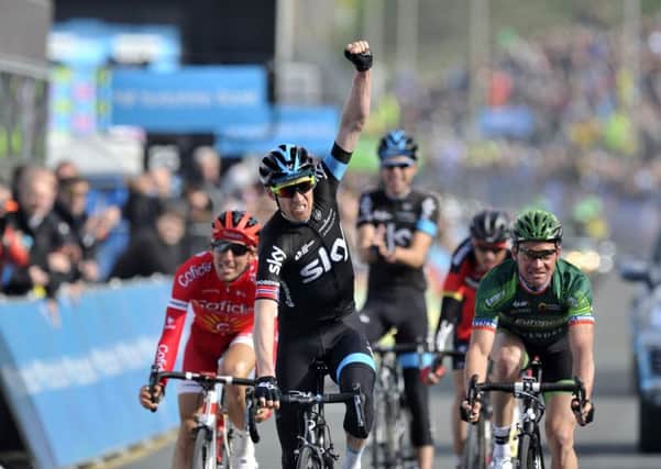 Lars Petter Nordhaug (Team Sky) wins the opening stage at the Tour de Yorkshire in Scarborough. The Norwegian was a part of a five-rider breakaway that made it to the finish line where he out sprinted his rivals. Thomas Voeckler (Europcar) finished second in the sprint and Stephane Rossetto (Cofidis) was third. Tour de Yorkshire Stage 1- Bridlington to Scarborough. 1 May 2015. Picture Bruce Rollinson