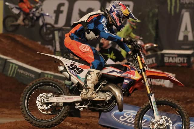 Schoolboy Kurt Griffiths, 13, from Worksop, taking part in Arenacross at Sheffield Arena.