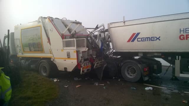 The lorry crash on the A53 Leek to Buxton Road near Flash