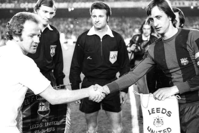 MEMORY LANE: 

Billy Bremner and Johan Cruyff shake hands before the European Cup Semi-Final Second Leg at the Nou Camp.