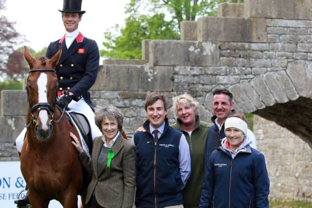 The Dodson & Horrell Chatsworth International Horse Trials 2016. The official launch with The Duchess of Devonshire, Britain's leading rider and world number four William Fox-Pitt, Sam Horrell, Chief Executive Officer at Dodson & Horrell, Event Director Patricia Clifton, and Dodson & Horrell ambassadors Spencer Sturmey and Laura Collitt. Photo: Chris Etchells