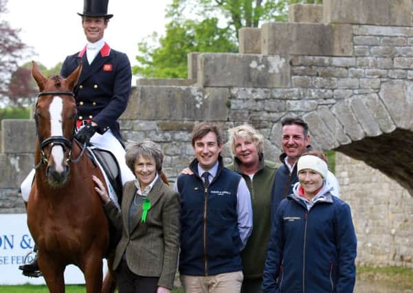The Dodson & Horrell Chatsworth International Horse Trials 2016. The official launch with The Duchess of Devonshire, Britain's leading rider and world number four William Fox-Pitt, Sam Horrell, Chief Executive Officer at Dodson & Horrell, Event Director Patricia Clifton, and Dodson & Horrell ambassadors Spencer Sturmey and Laura Collitt. Photo: Chris Etchells