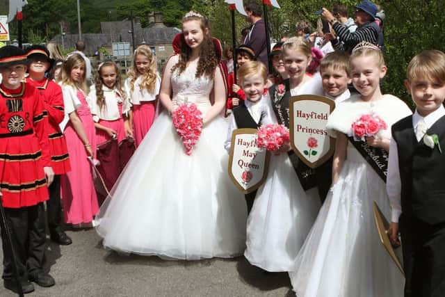 Hayfield May Queen, retiring Queen Claudia Kenworthy and her escorts before the parade