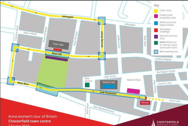 Puctured is the Chesterfield town centre finish for the Aviva Women's Tour, on Friday, June 17.