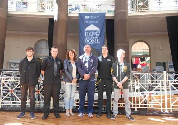Pictured from left to right are Rhys Roberts, Bradley Swindles, Chris Theyer, Richard Robinson (lecturer), Jack Bullock and Daniel Nash, who raised over £700 for the Thomas Theyer Foundation.