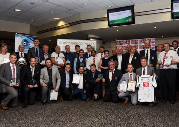 GRASSROOTS GREATS -- some of the winners at the Derbyshire County FA awards evening.