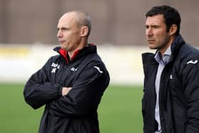 Buxton v Belper Town FC
Evo-Stik Premier Division
The Silverlands, Buxton.
20th September 2014

Buxton Manager Martin McIntosh (L) with coach Tim Ryan.

Picture by Dan Westwell (PLEASE BYLINE)

dan.westwell@btinternet.com
07793 733140